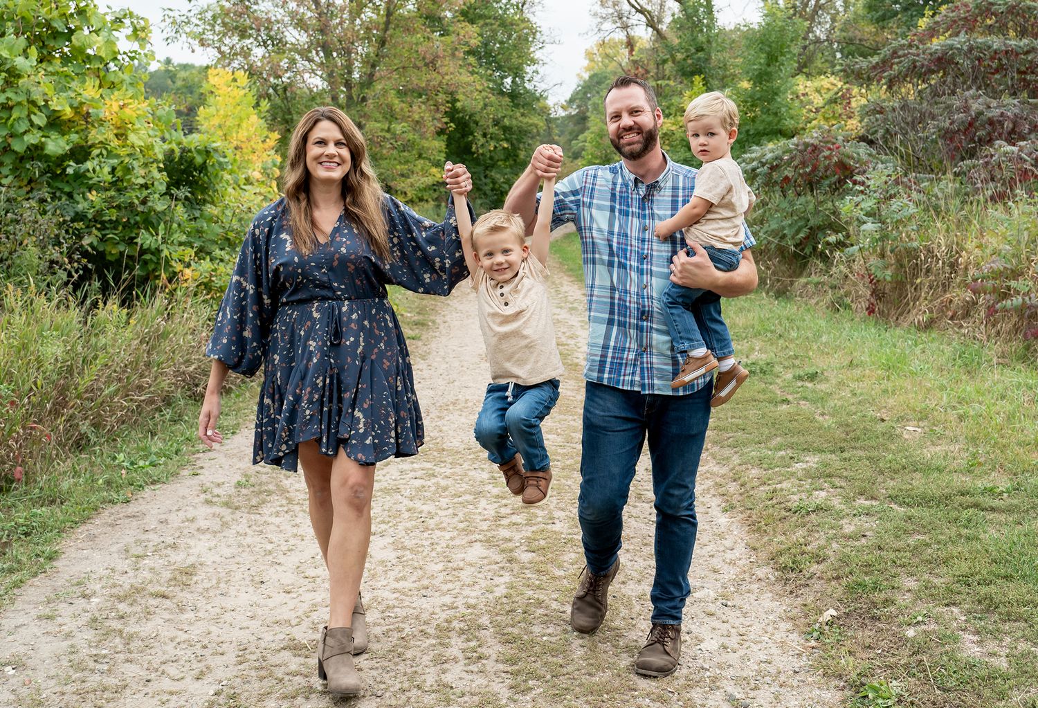 family walking happy
