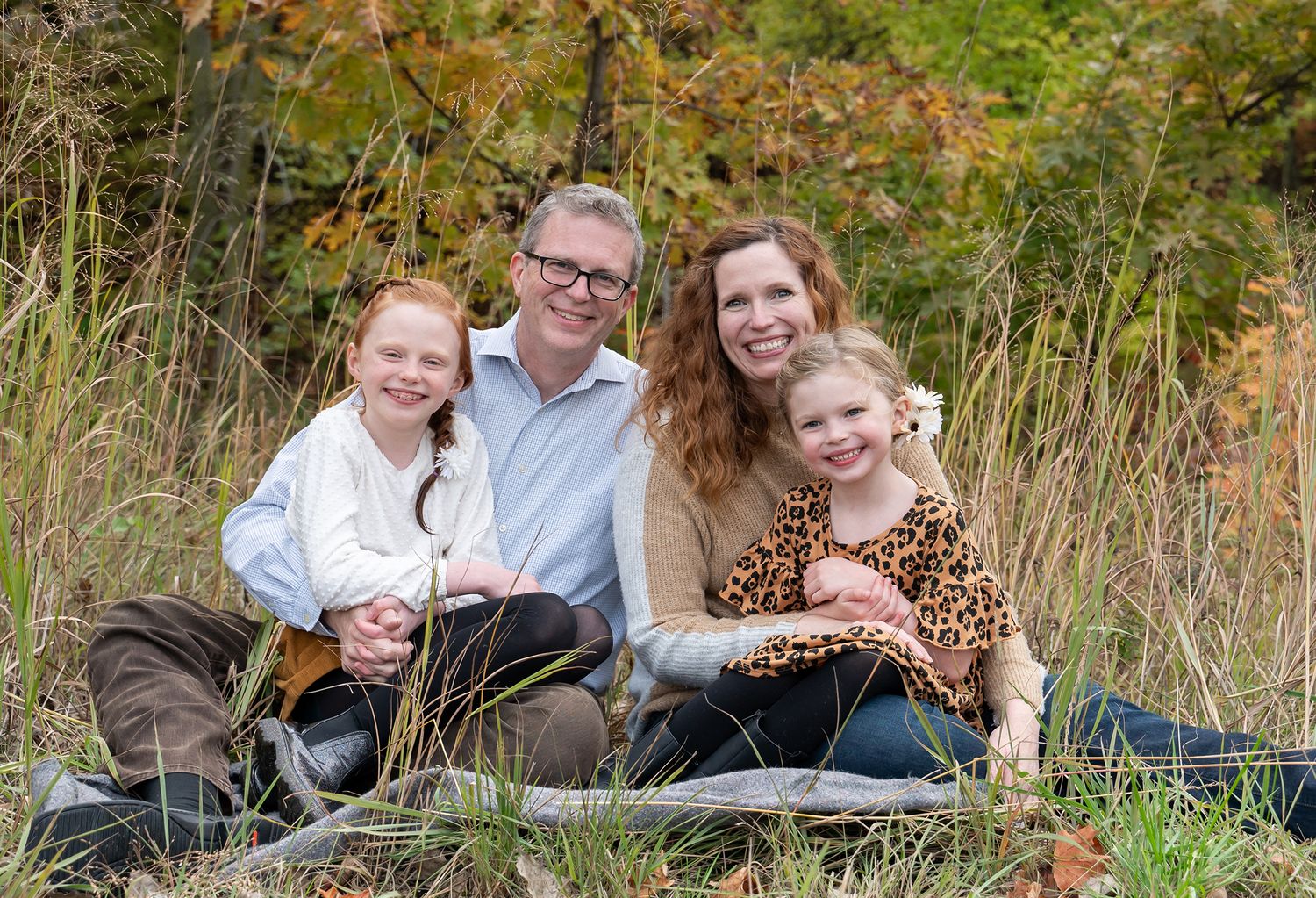 family in a field