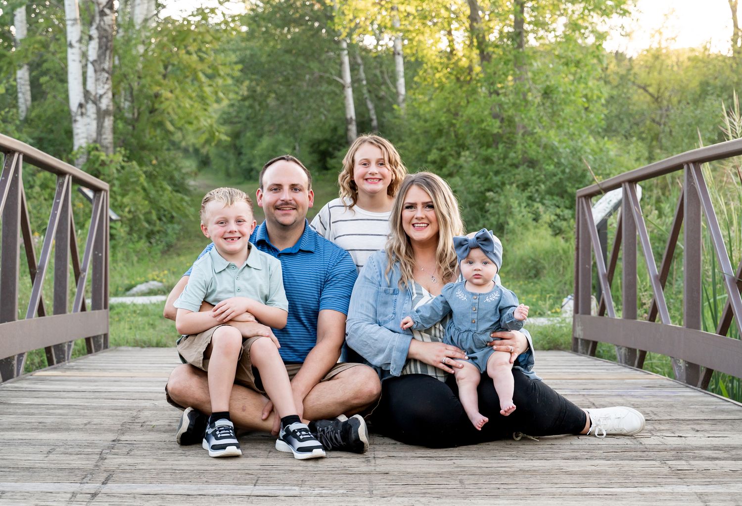 family on bridge