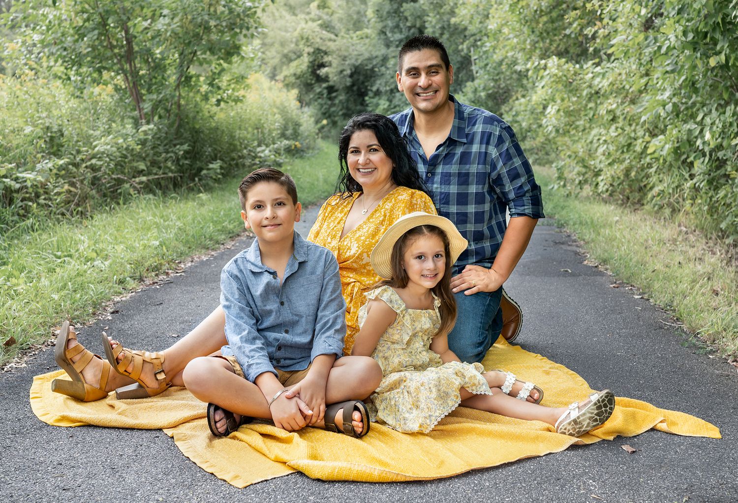 fall family on walking path
