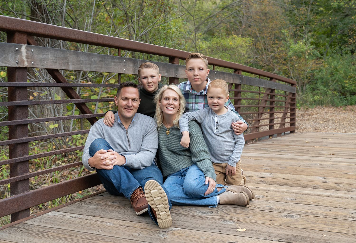 family on bridge