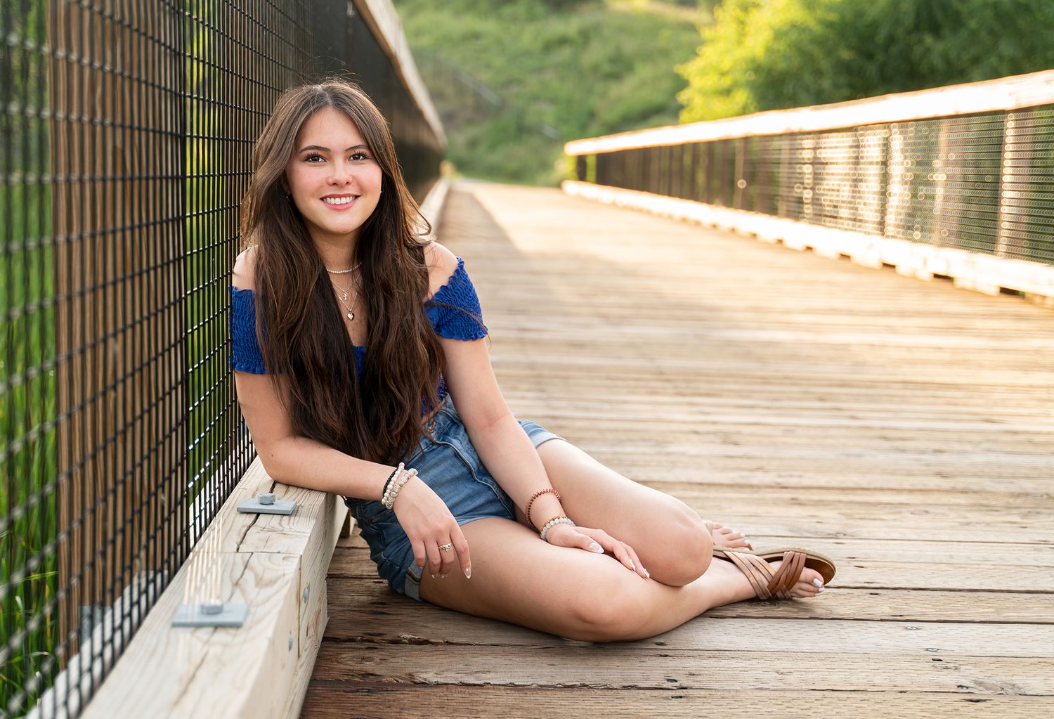 senior girl sunny boardwalk
