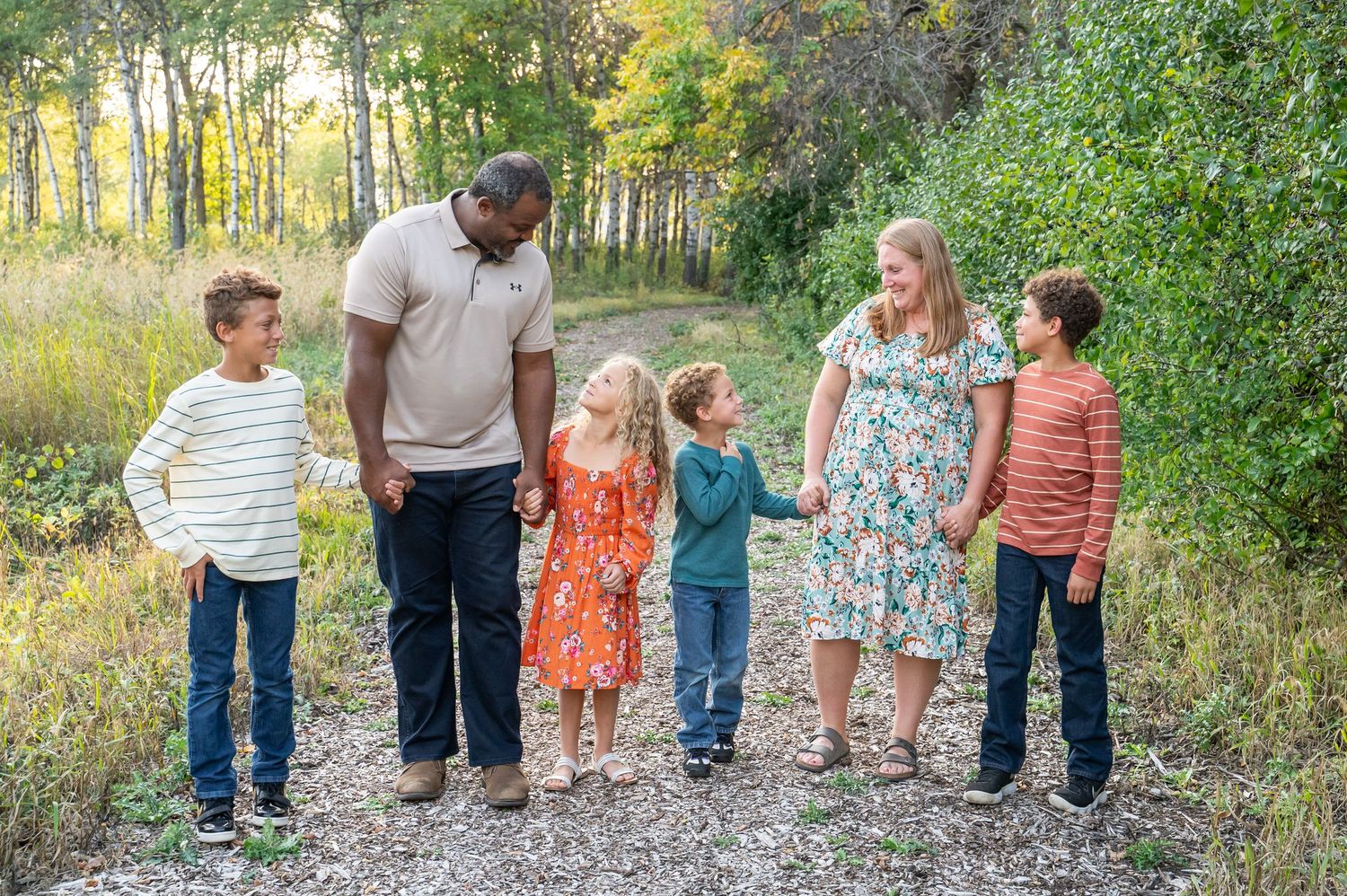 family walking together path