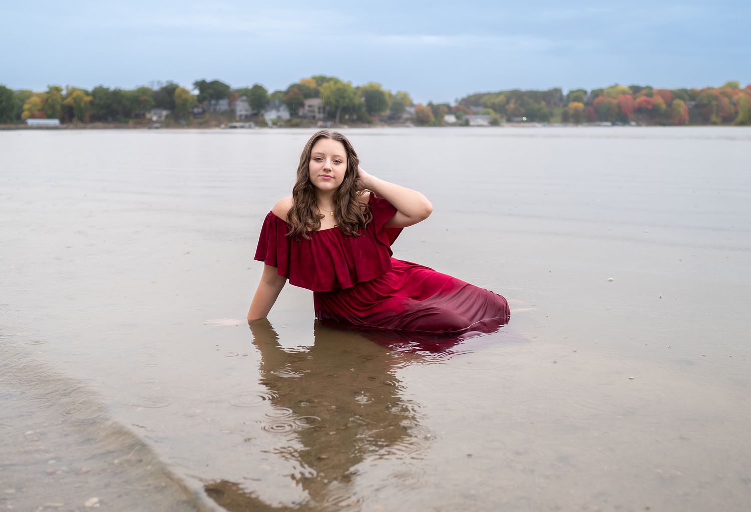 high school senior girl in lake