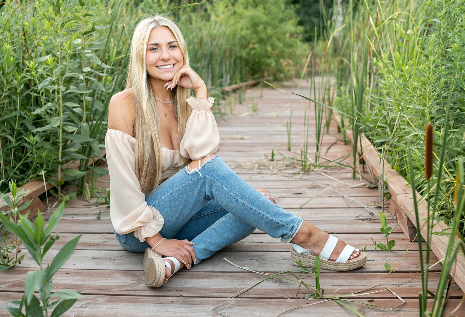teen girl senior on bridge