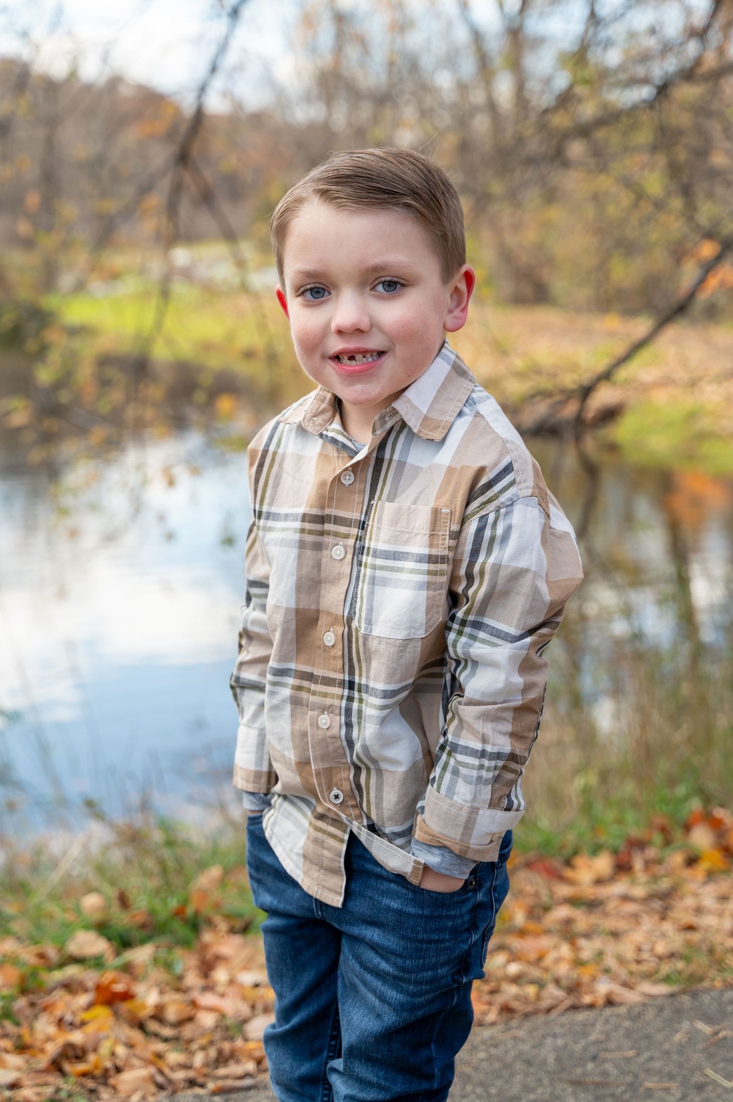 boy pond fall photo