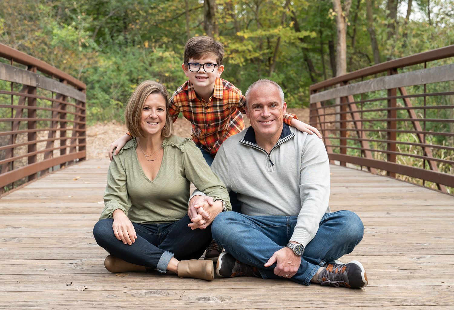 family on bridge