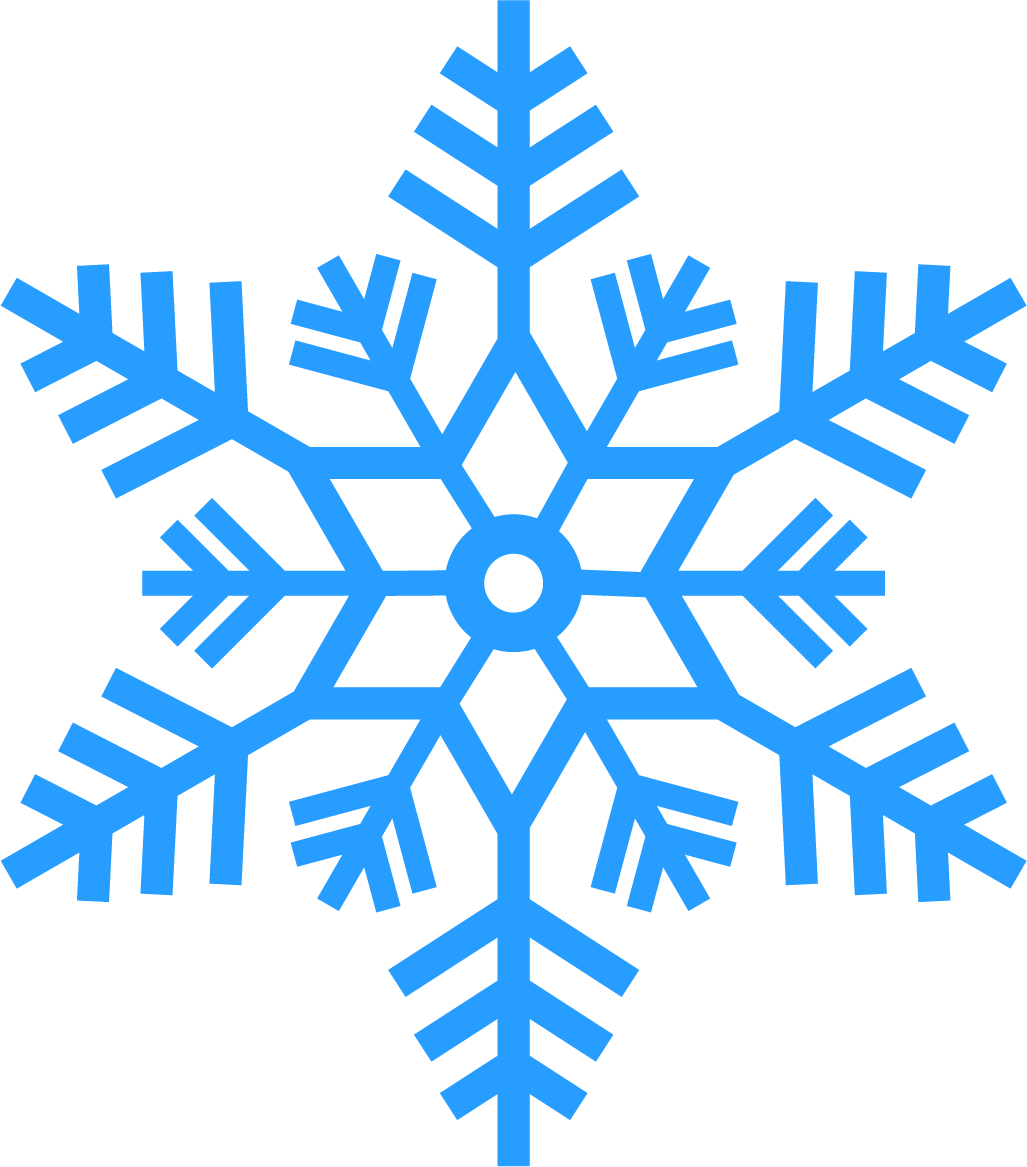 Simple blue snowflake design with geometric pattern and six points.
