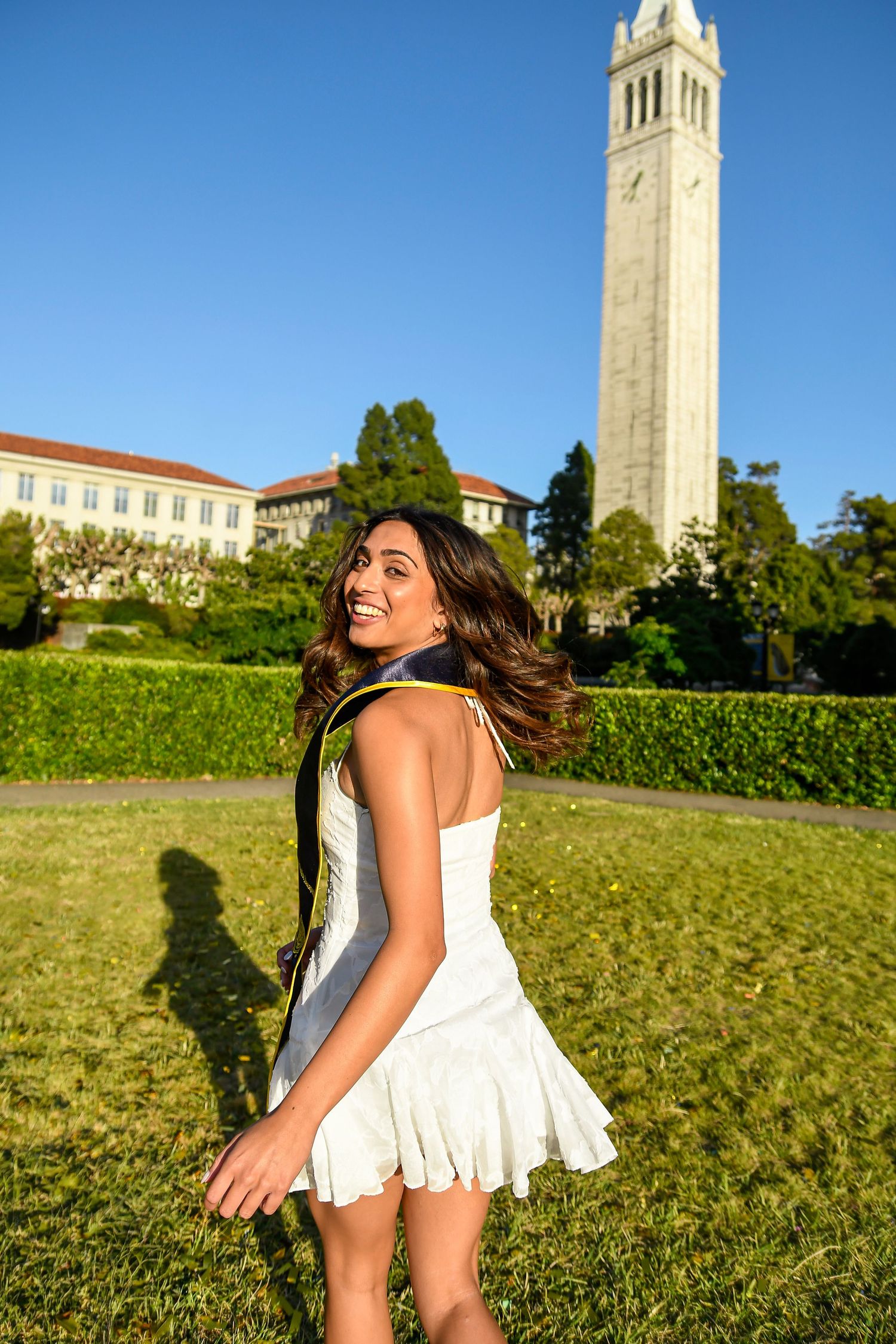 Girl in sunlight running and laughing