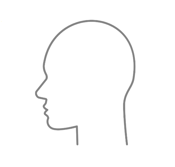 Simple line art drawing showing a sequence of minimal facial profile silhouettes in black.