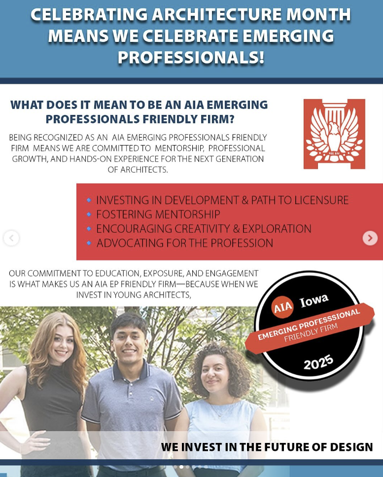 Architecture month promotional image highlighting firm's commitment to mentoring emerging professionals.