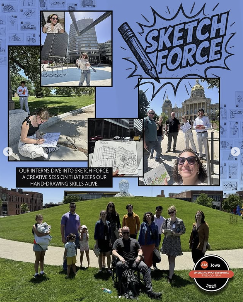 Group photo collage showing outdoor team activities and sketch sessions labeled as Sketch Force.