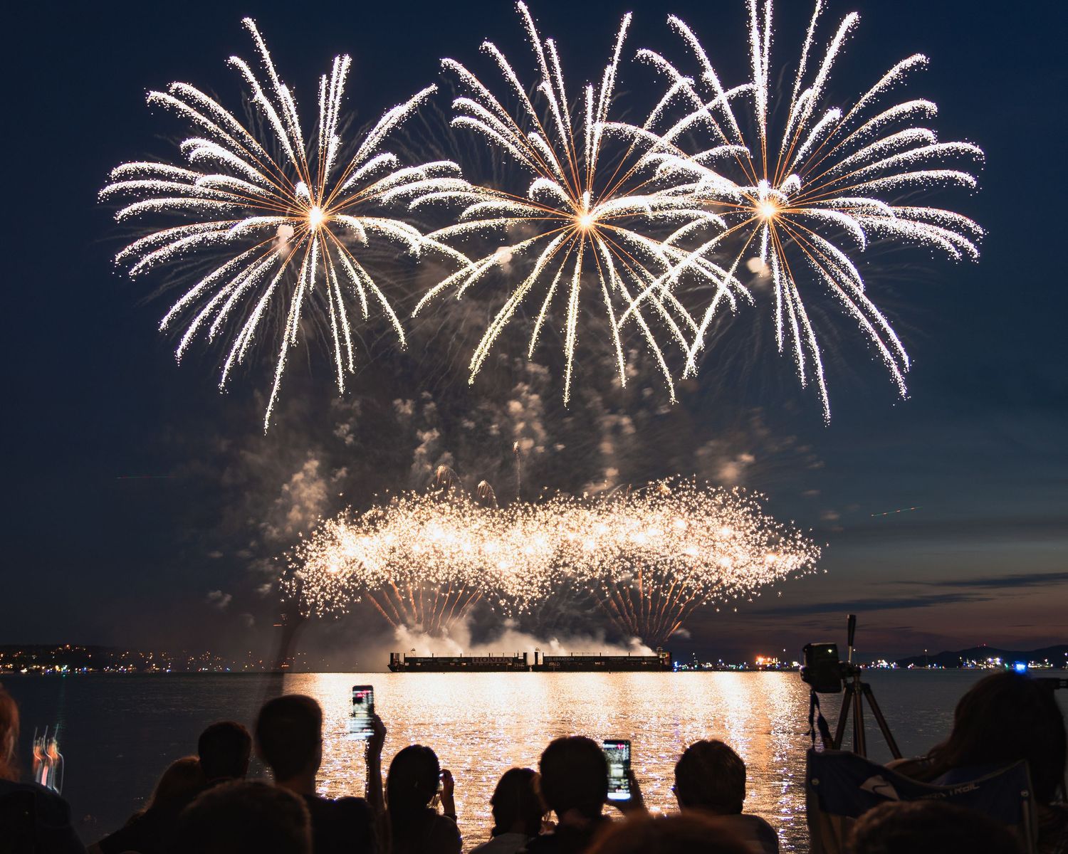 Fireworks bursting over English Bay during Honda Celebration of Light in Vancouver
