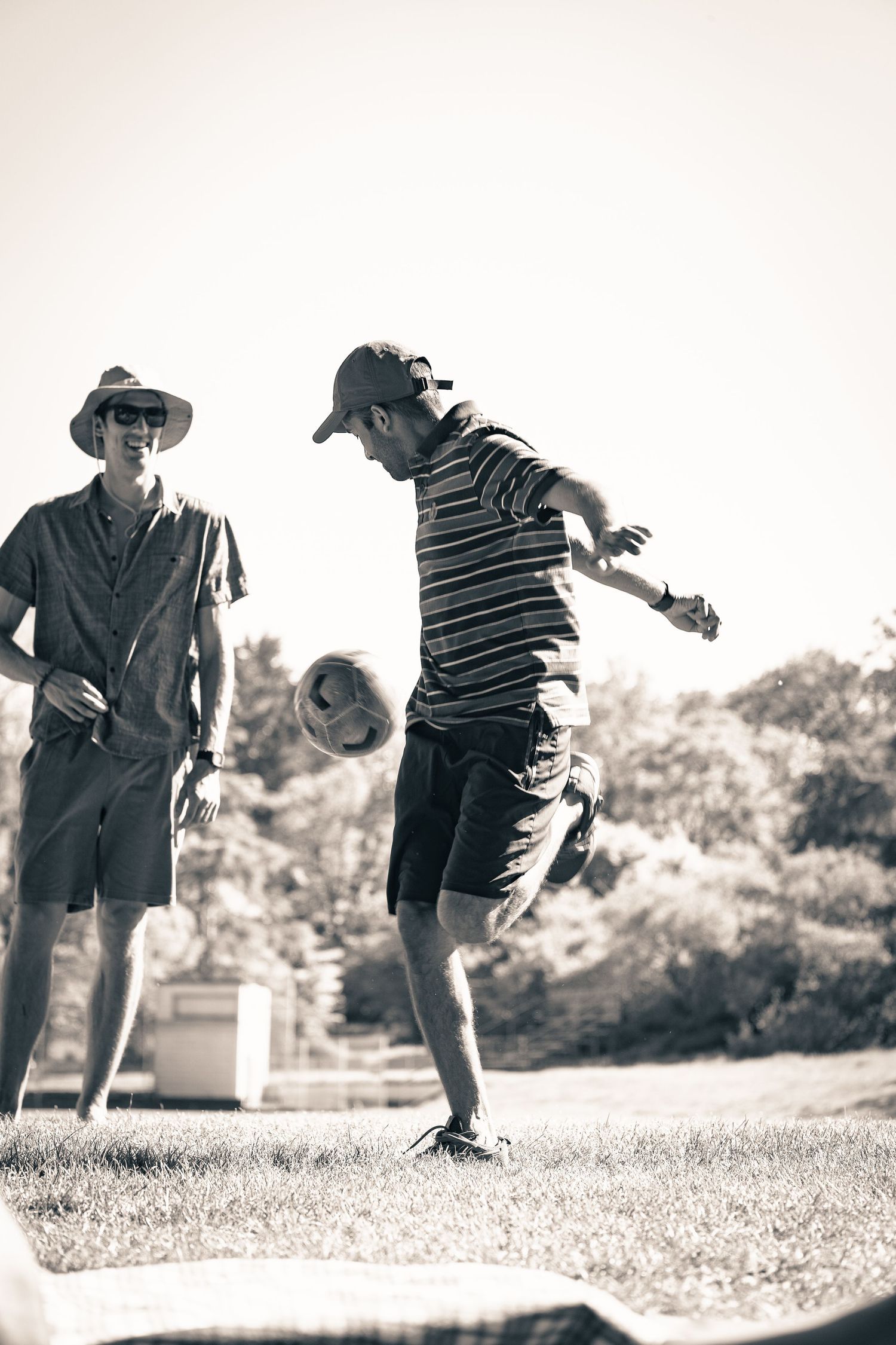 Friendly soccer match portrait in the sunlight in the park in Victoria, Canada
