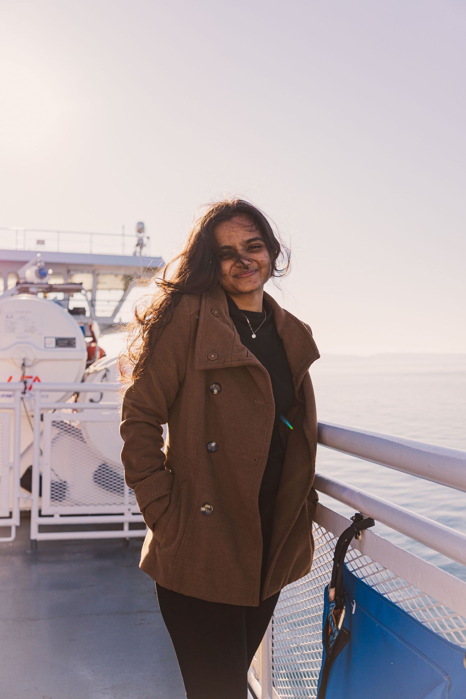 Authentic portrait of a women in the moment of joy captured on ferry from Victoria to mainland BC