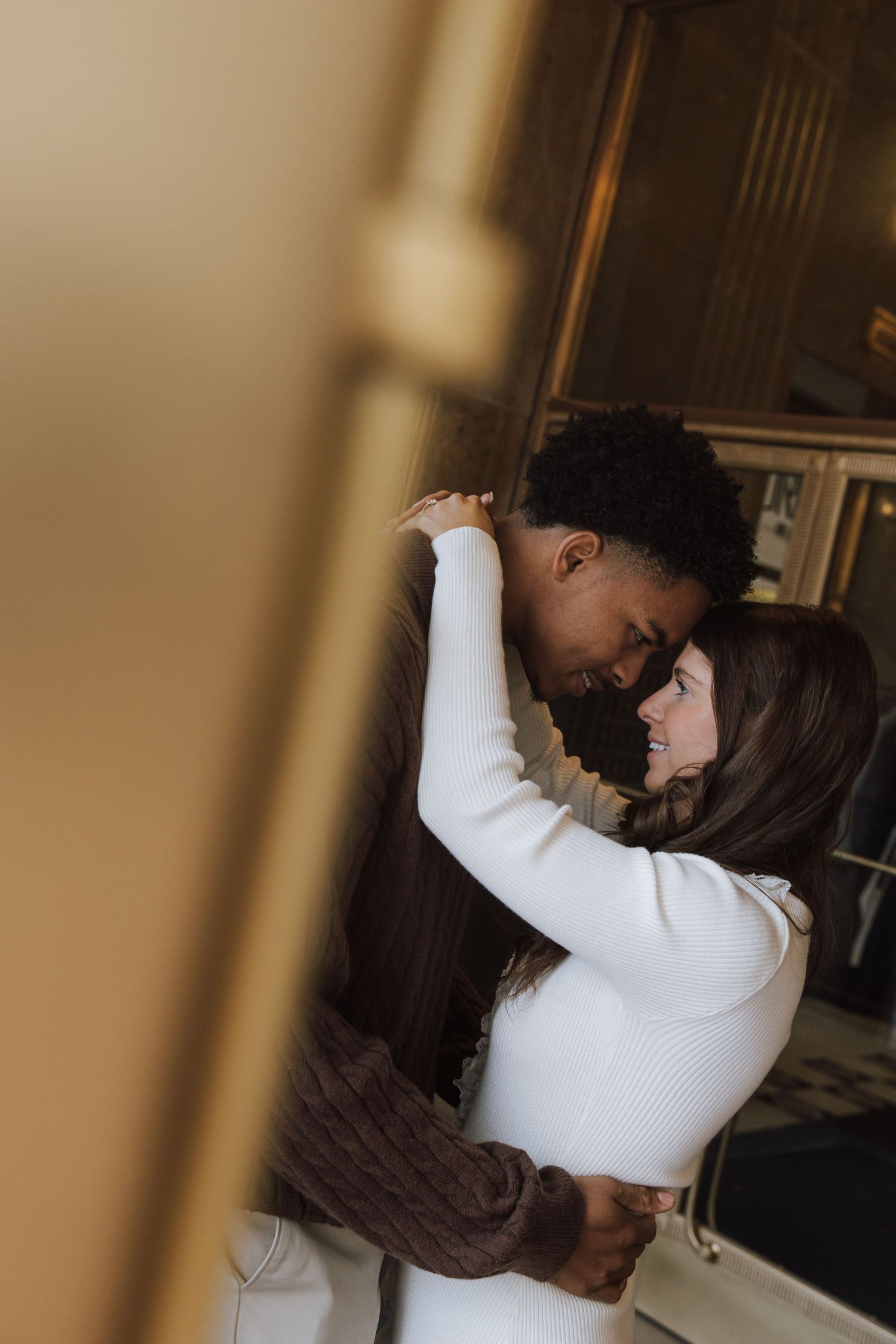 Candid engagement photo in Chicago photographed by Sam Burm Photo