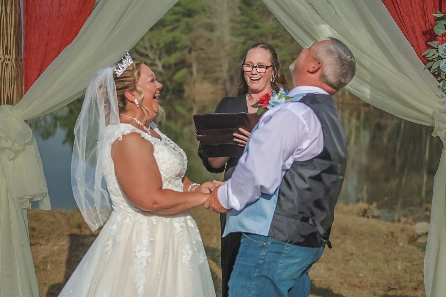 A collage of wedding photos showing couples sharing romantic kisses during their special celebrations.