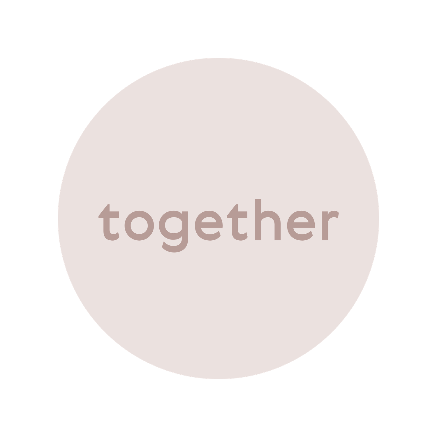 Minimalist circular logo in soft blush pink with the word together in muted mauve lowercase typography.