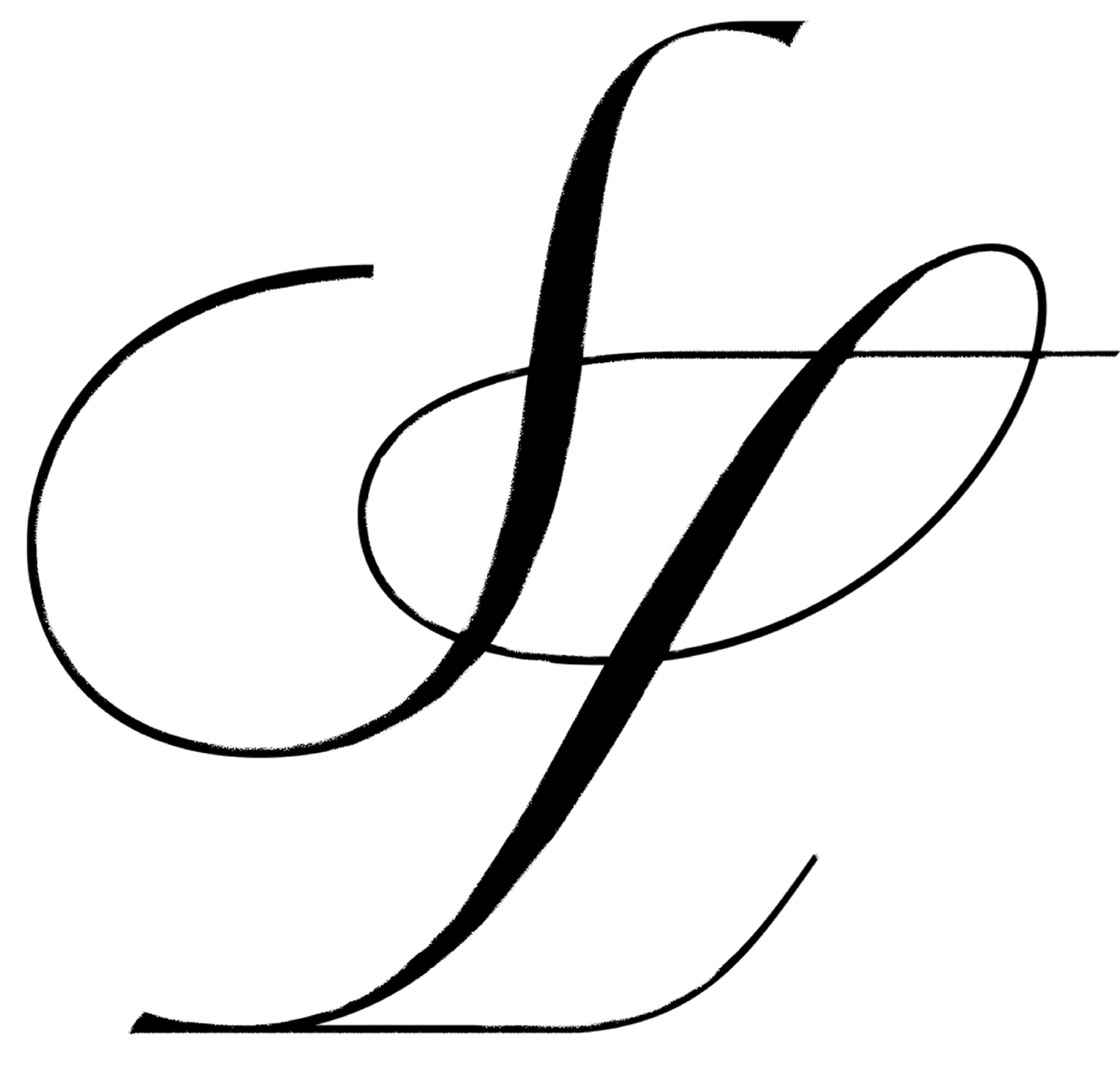 Elegant cursive monogram logo featuring intertwined letters S and L in decorative calligraphy script.