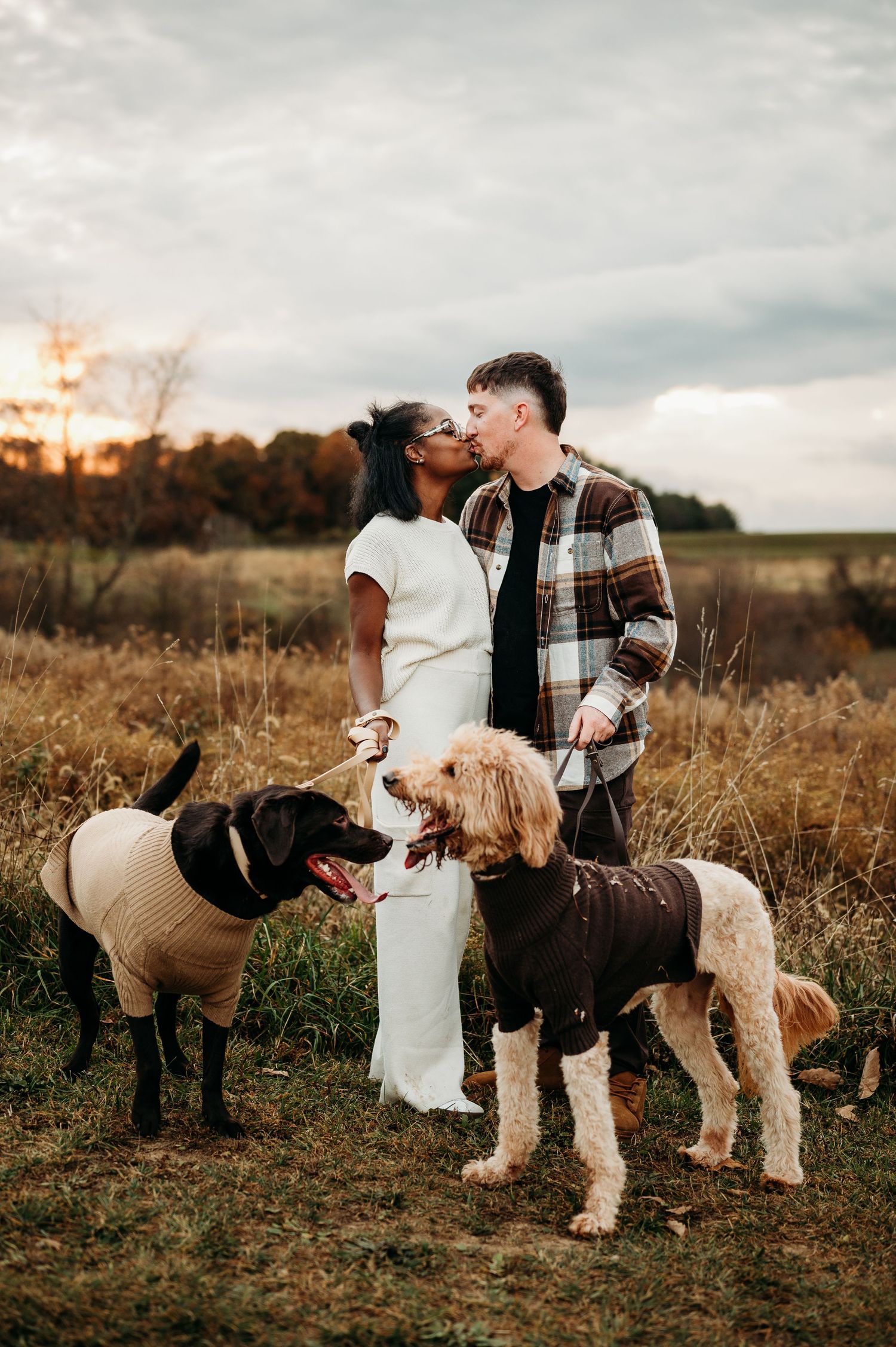 Couple session with pets, dogs, park, fall session