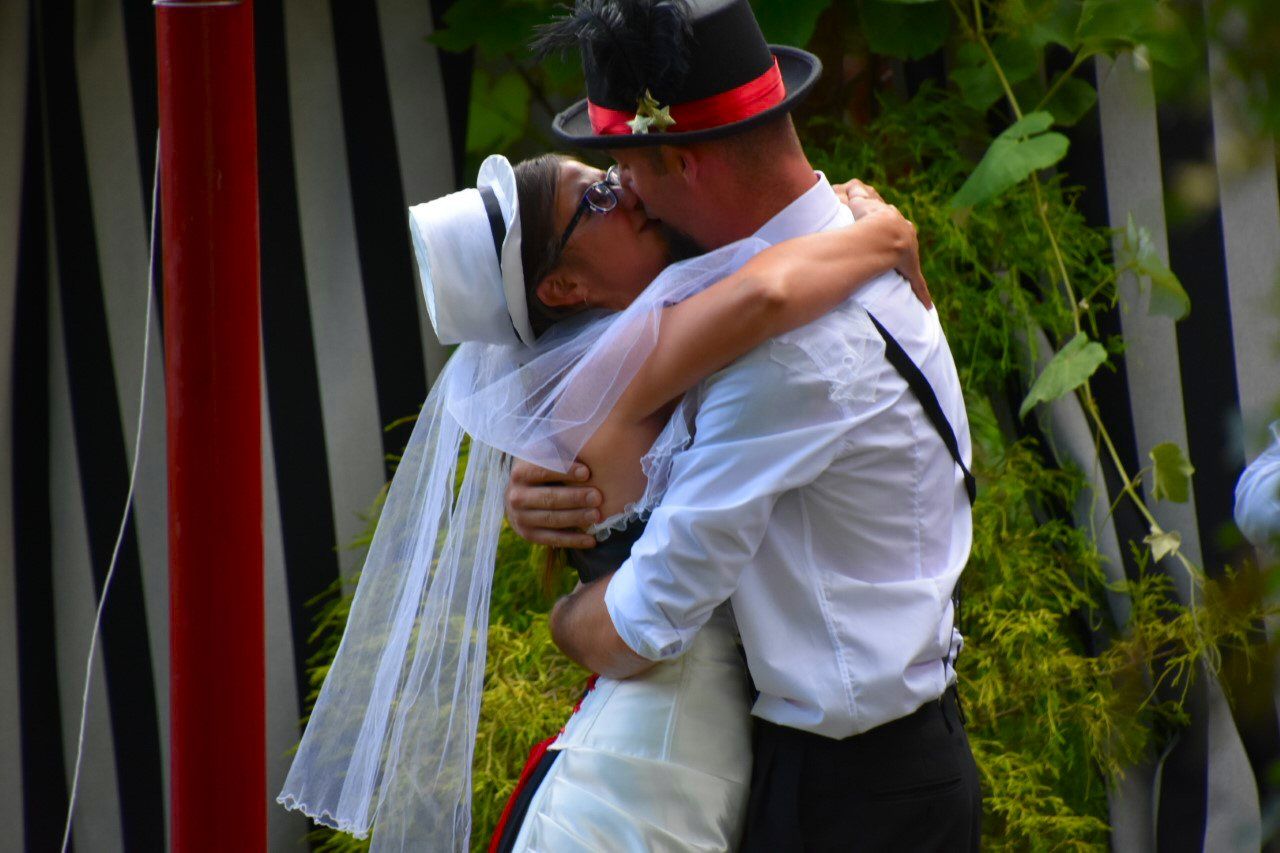 Bride and groom celebrating after intimate small wedding in Niagara