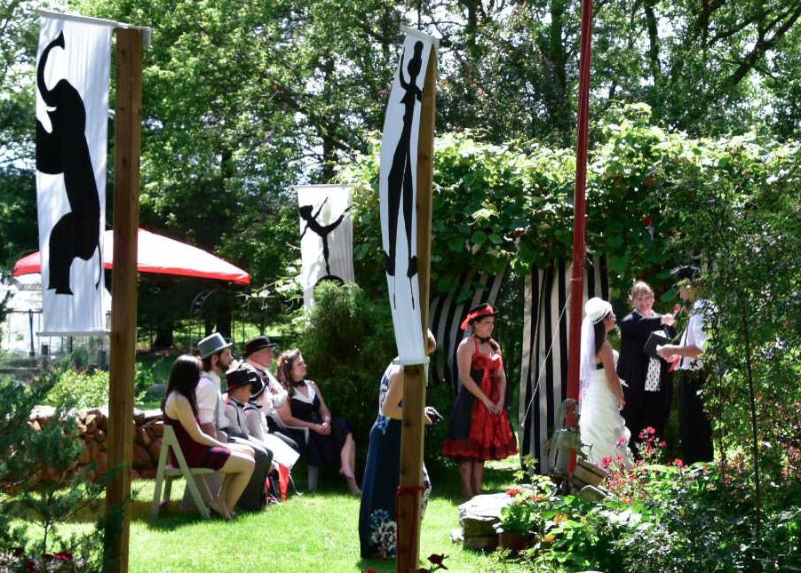 Intimate backyard wedding with a circus theme