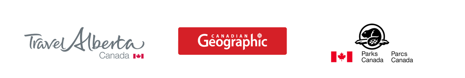 Travel Alberta, Canadian Geographic, and Parks Canada logos on a white background.