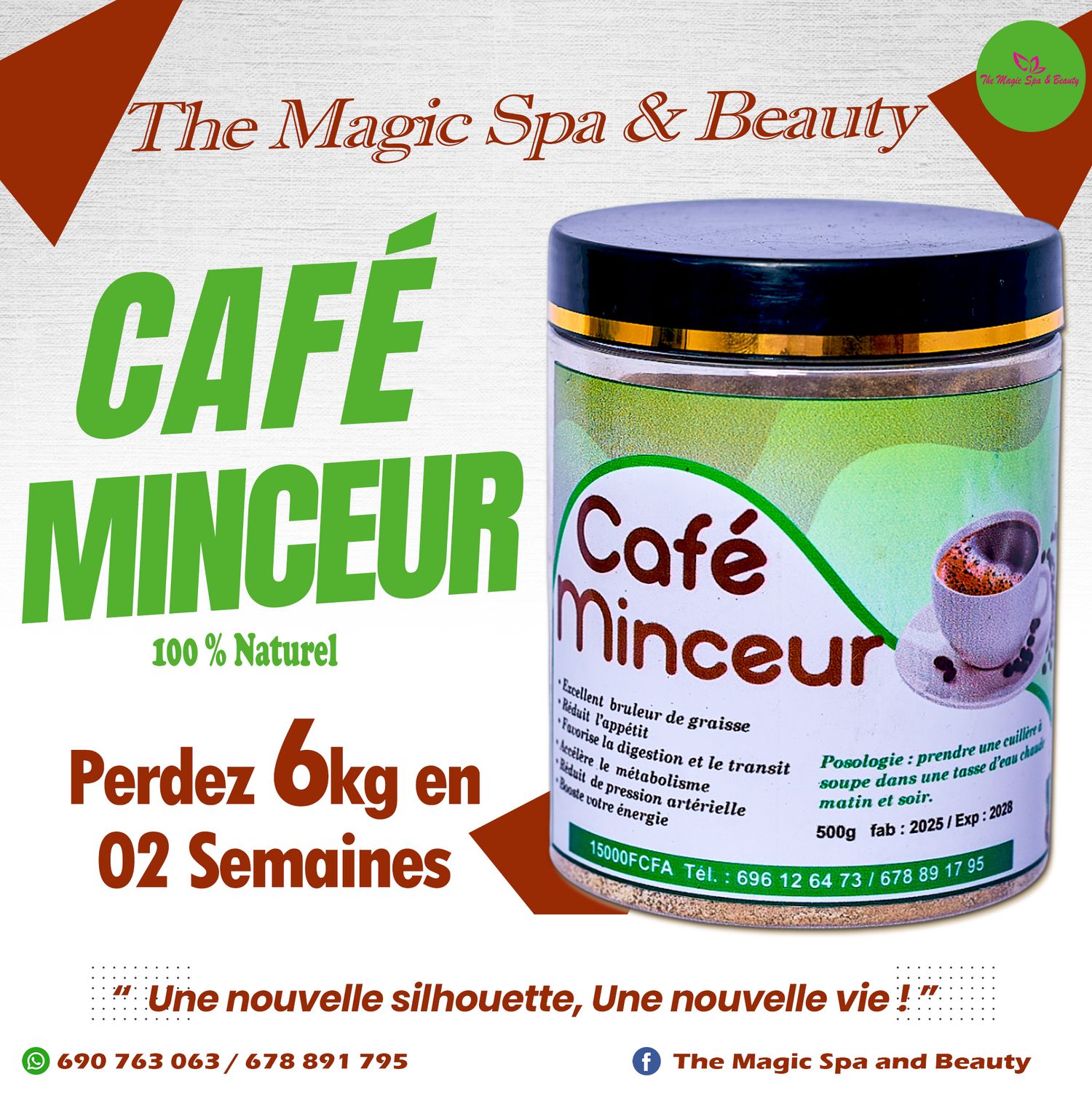 The Magic Spa and Beauty advertisement for 100% natural Cafe Minceur promising 6kg loss in 2 weeks.