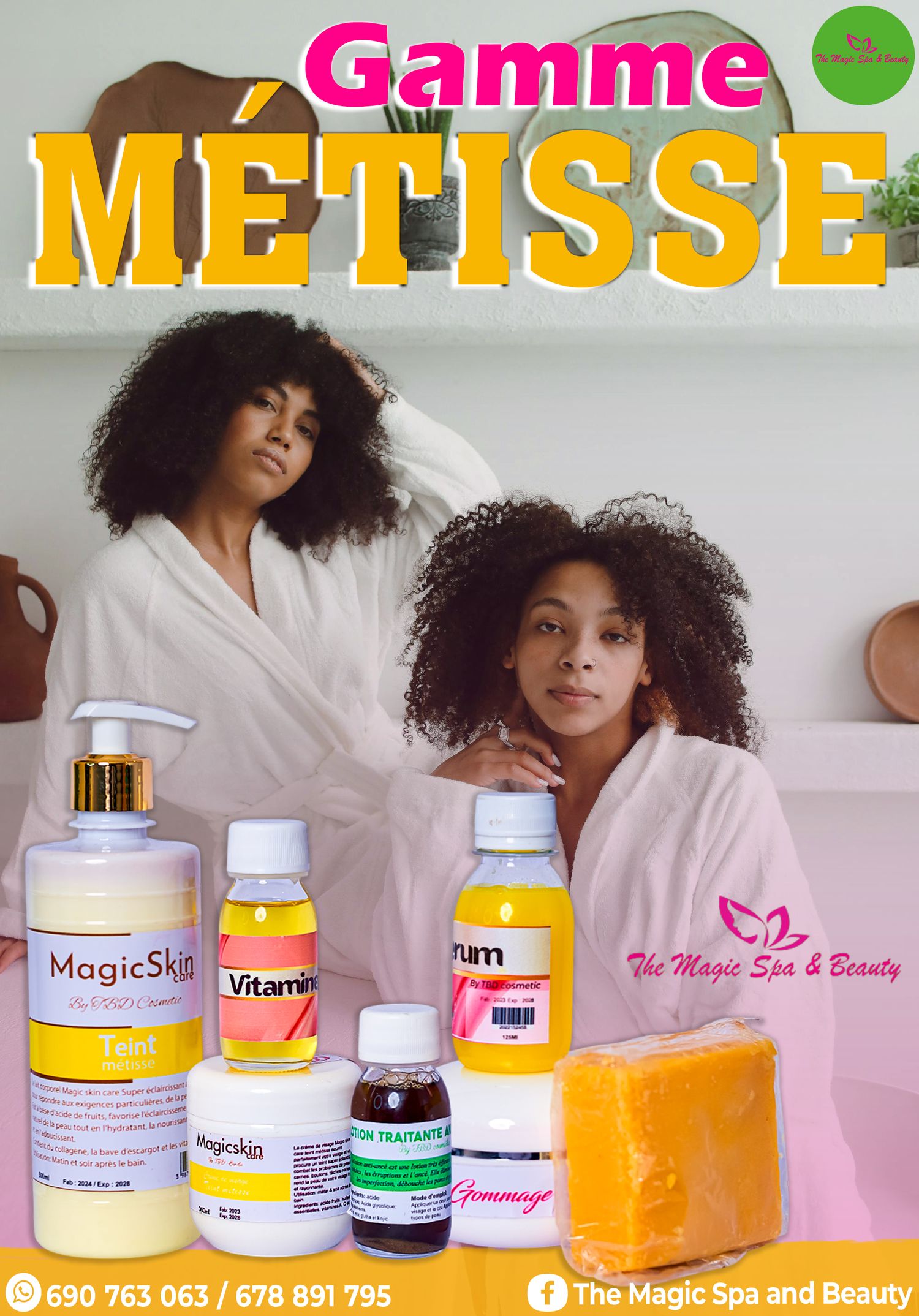 Gamme Metisse skincare product range by Magic Spa and Beauty with creams, vitamins, and soap.
