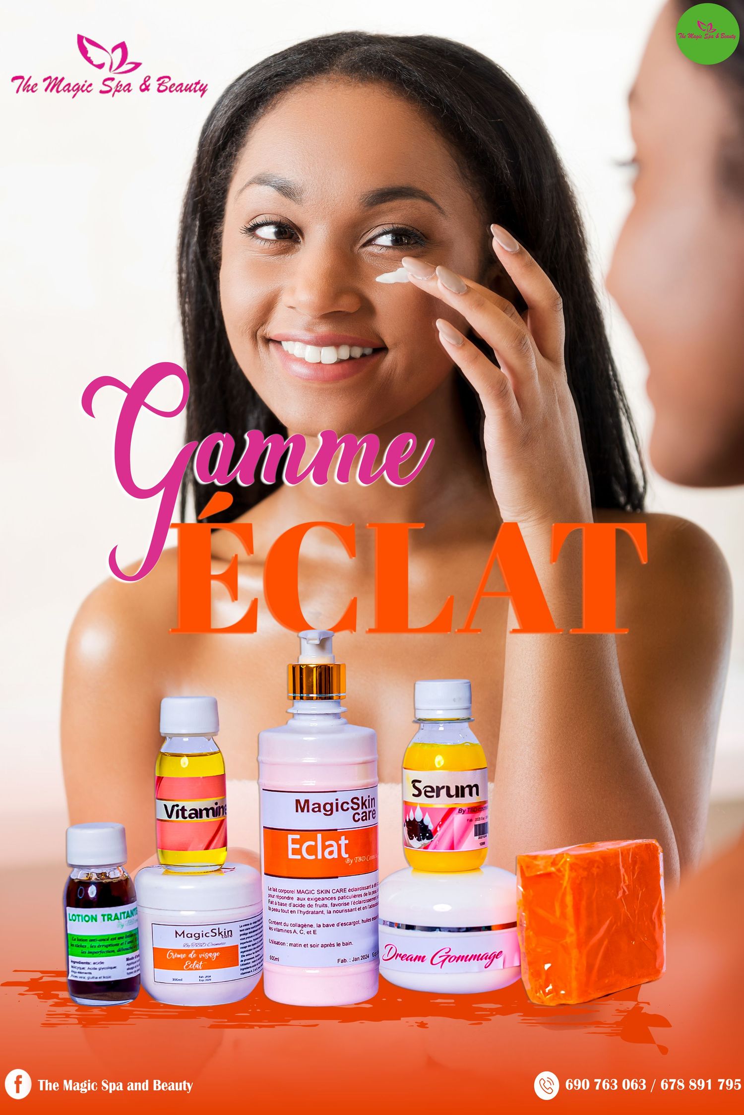 Gamme Eclat skincare collection by Magic Spa and Beauty featuring serums, creams, and soaps.