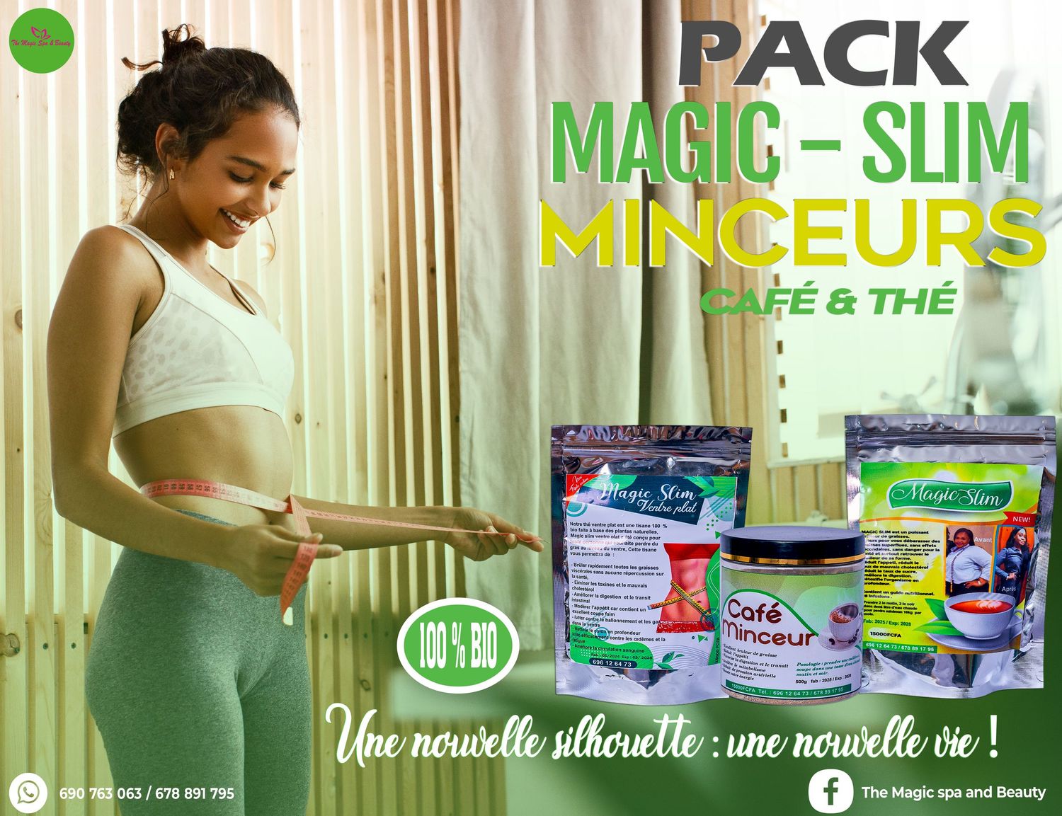 Magic Slim minceurs cafe the slimming pack products green promotional advertisement banner.