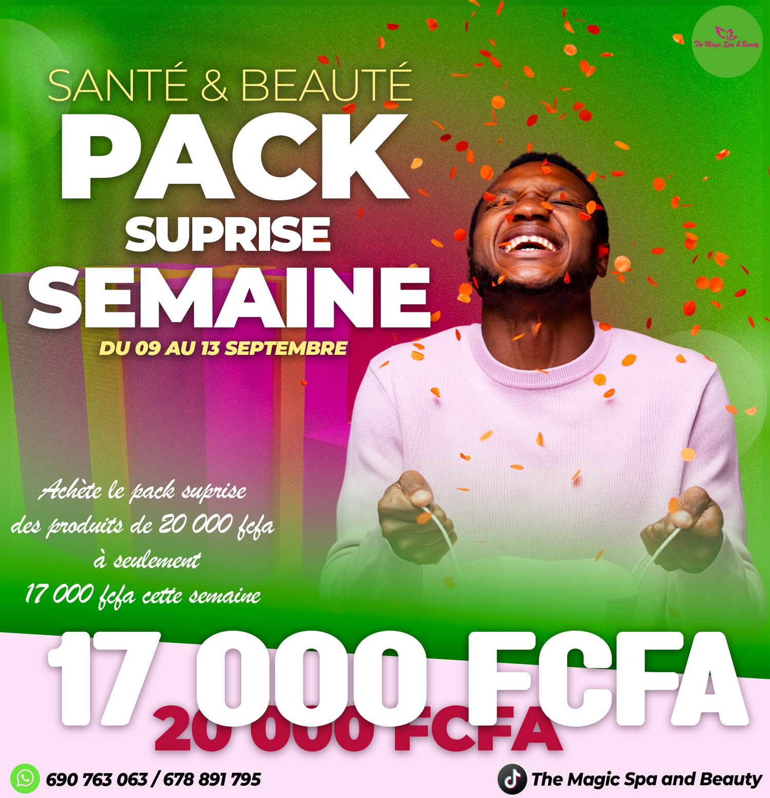 Magic Spa Beauty pack surprise semaine health beauty products 17000 FCFA promotional sale advertisement.