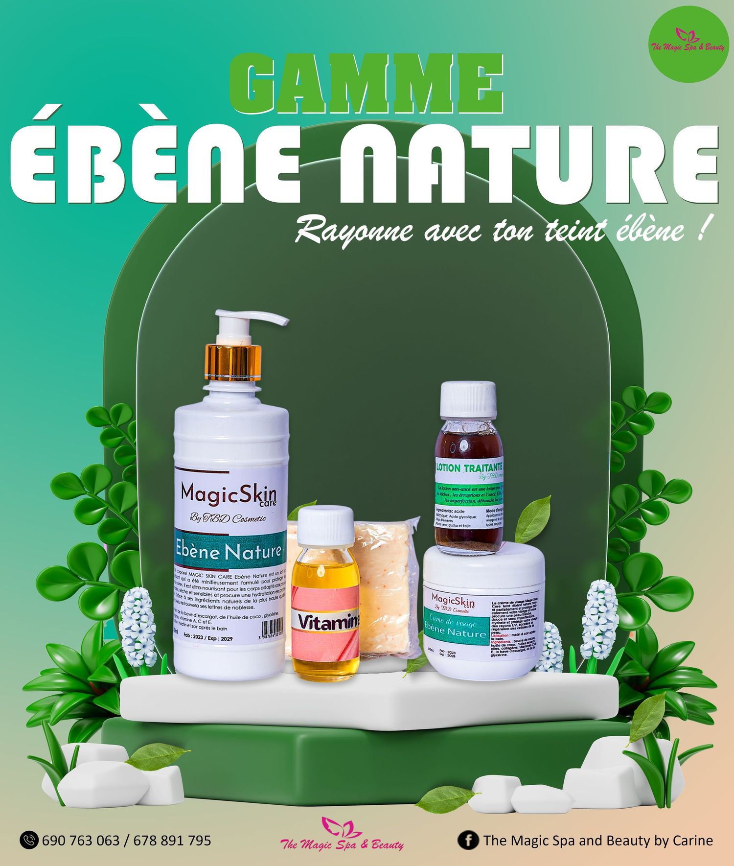 Gamme Ebene Nature skincare collection by MagicSkin promoting radiant complexion with natural ingredients.