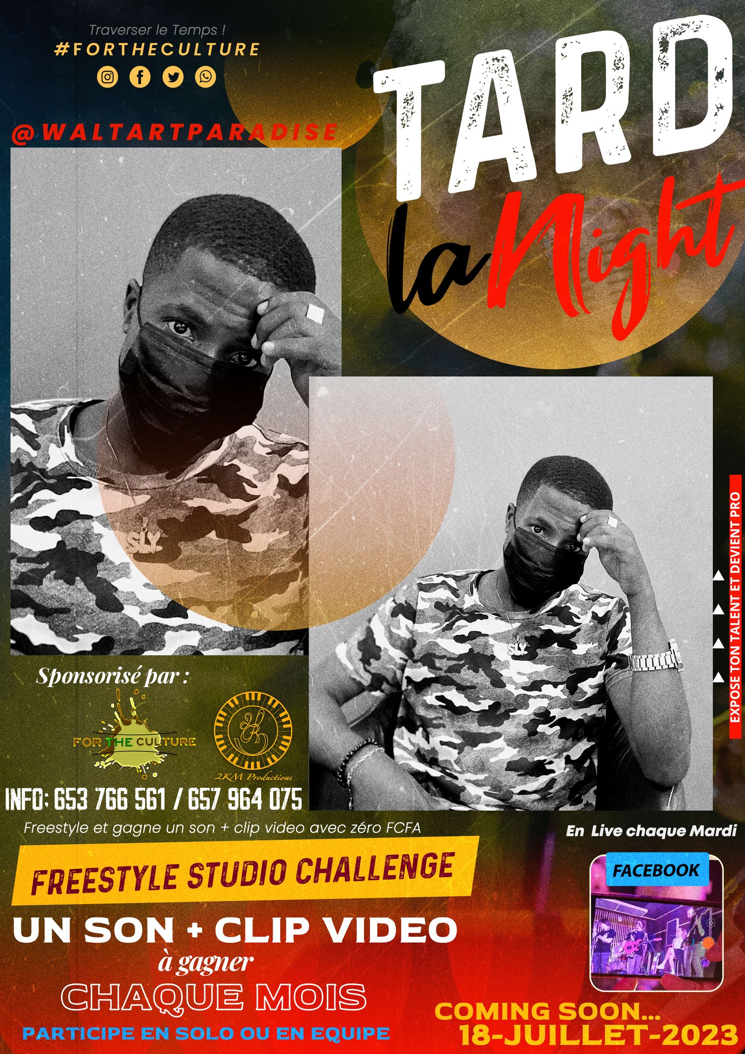 Promotional flyer for Tard La Night freestyle studio challenge event on July 18 2023 on Facebook.