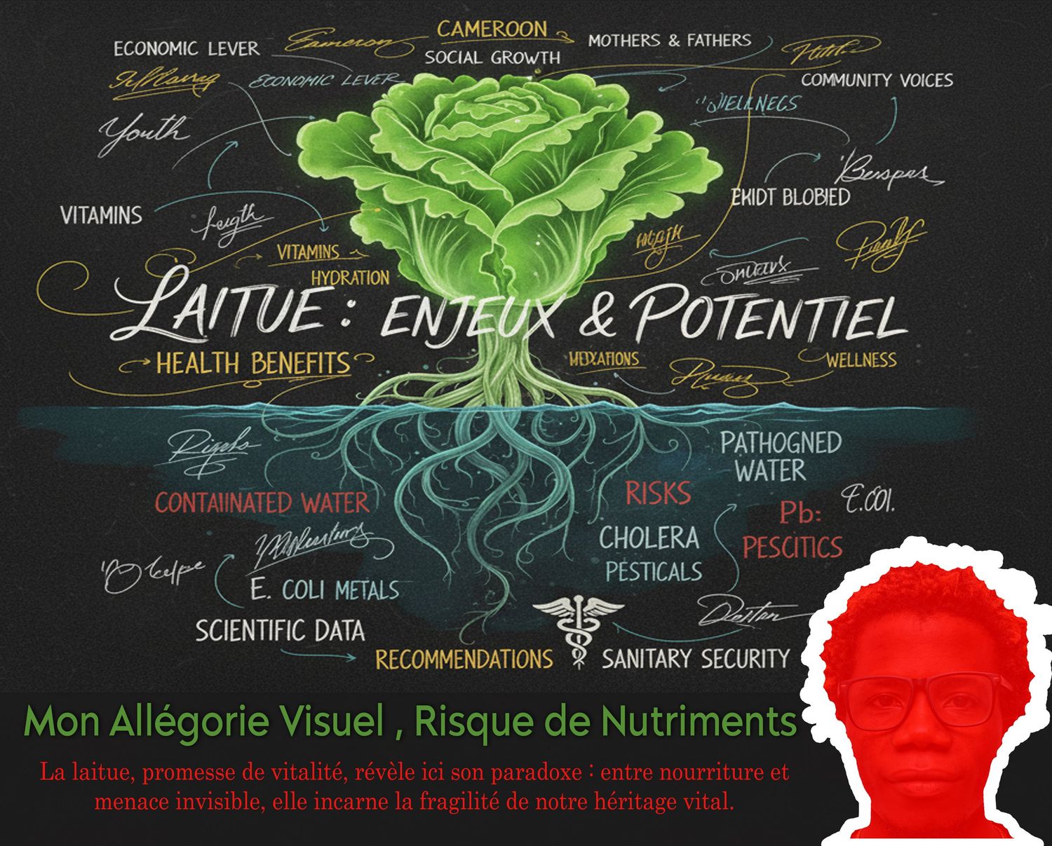 L'image est une allégorie visuelle qui
fusionne les aspects biologiques,
chimiques et sociétaux de mon article.