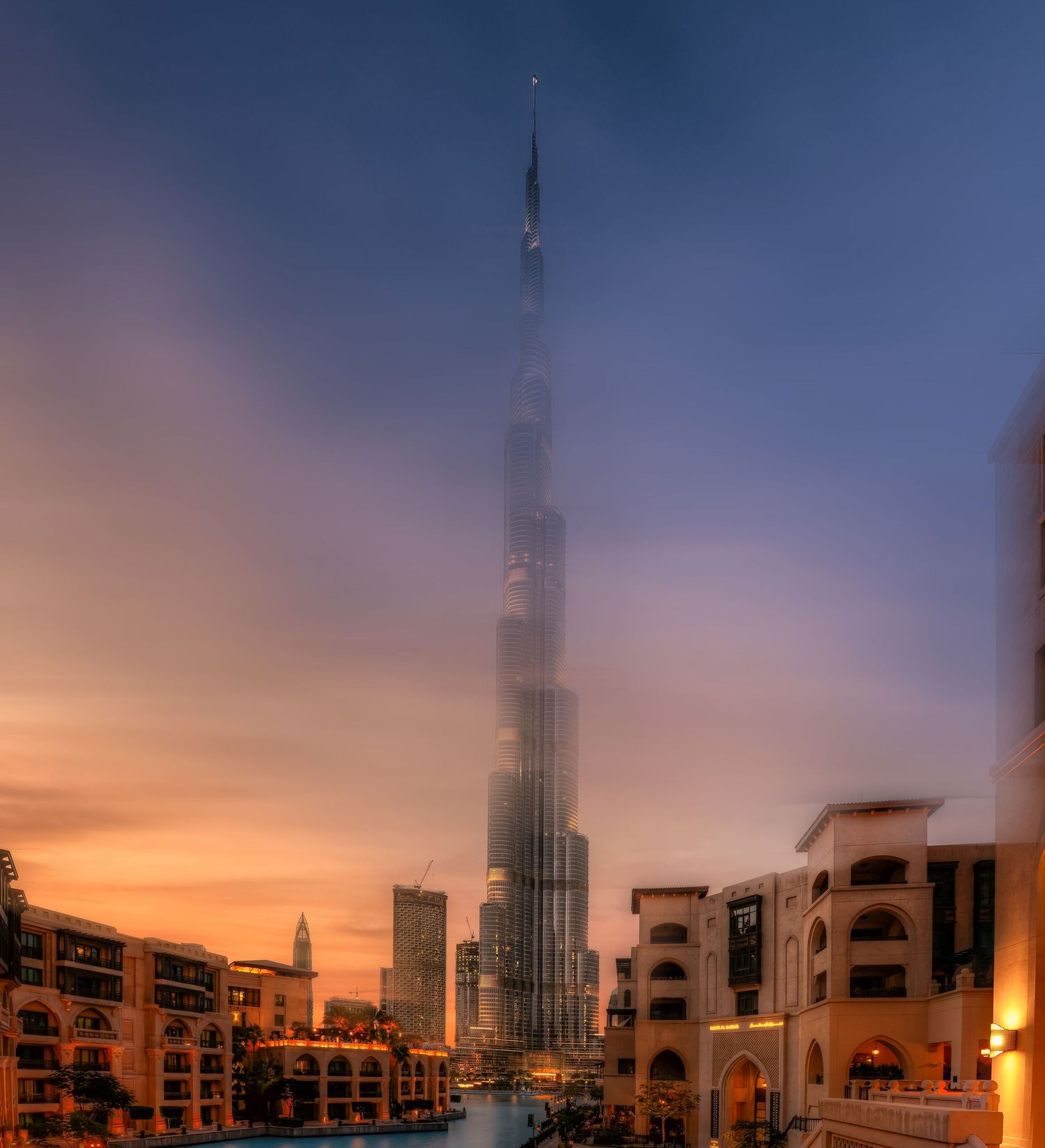 Burj Khalifa skyscraper Dubai UAE vertical architecture photo print dramatic golden sunset clouds travel portfolio art.