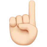 Light skin tone index finger pointing upward emoji symbol for direction, number one, or emphasis.