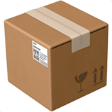 Brown cardboard shipping box with tape and fragile handling symbols, isolated on white background.