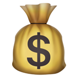 Gold money bag emoji with dollar sign symbol, representing wealth, finance, and monetary transactions.