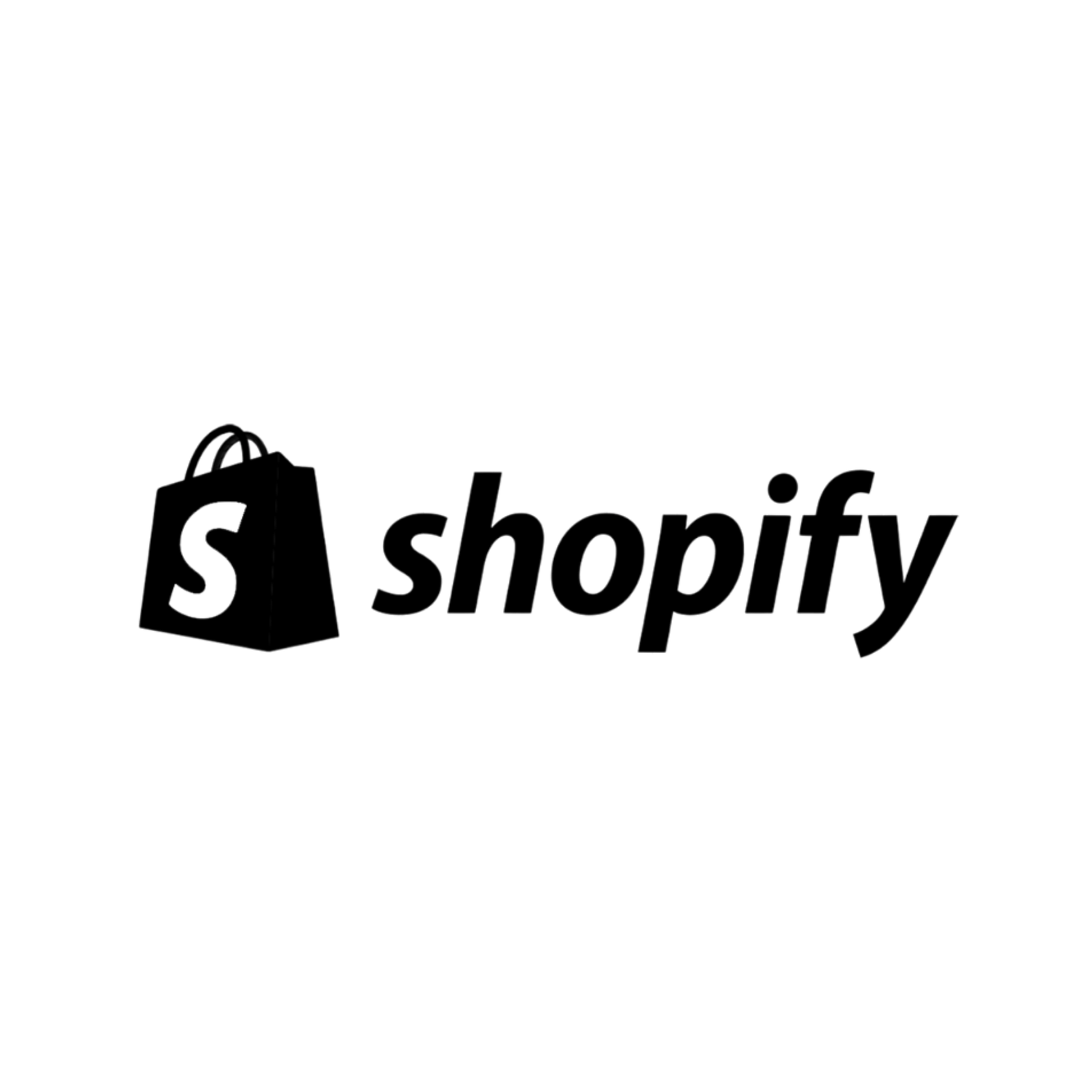 Shopify logo with shopping bag icon in black on a white background.