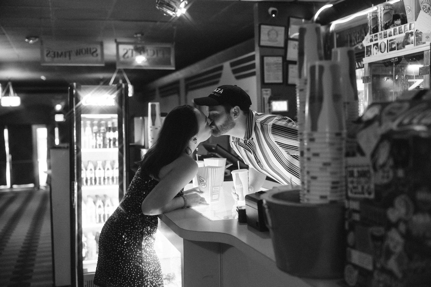 engagement photos at Plaza Theatre Atlanta marquee