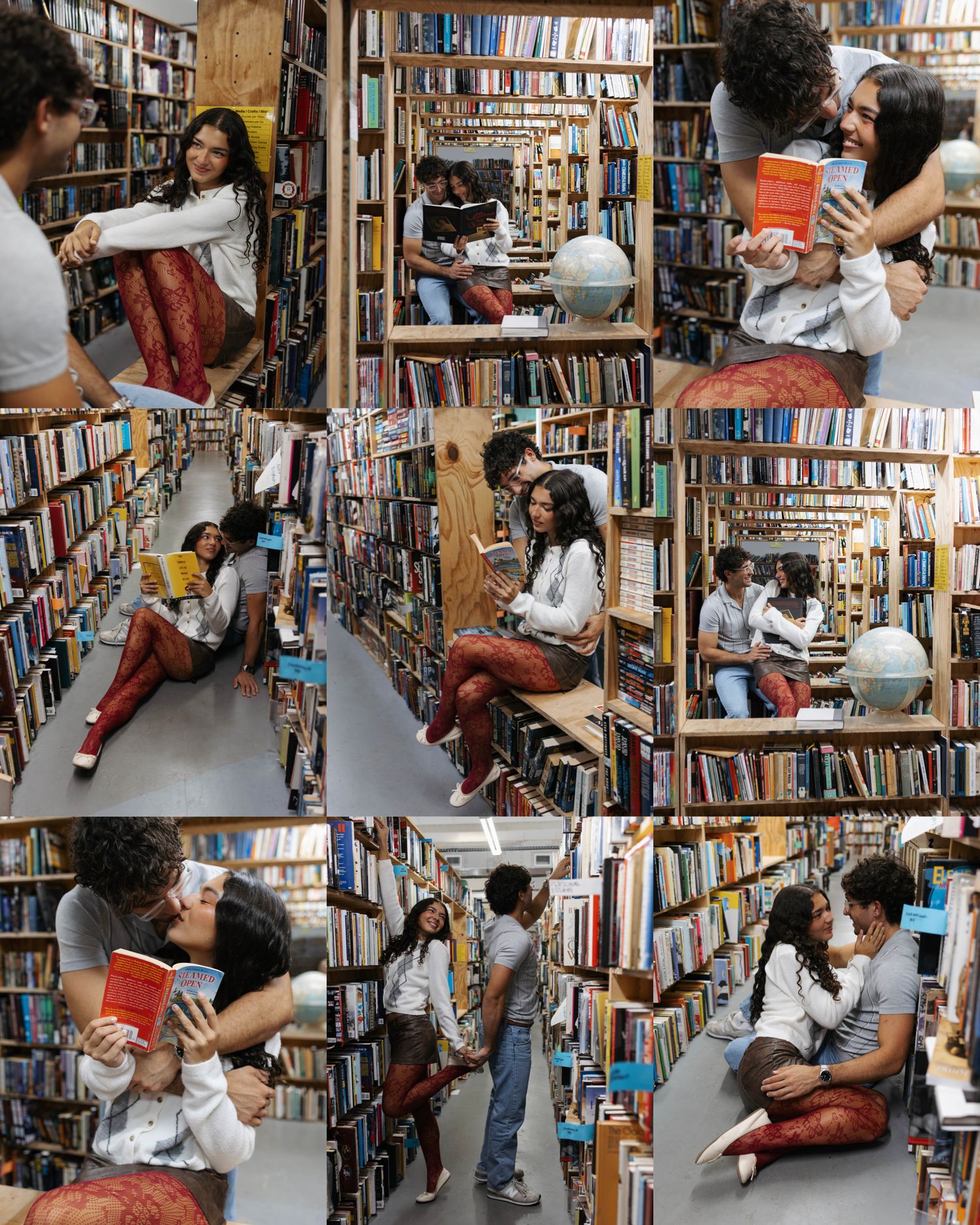 couple photoshoot in bookstore in Tampa Florida