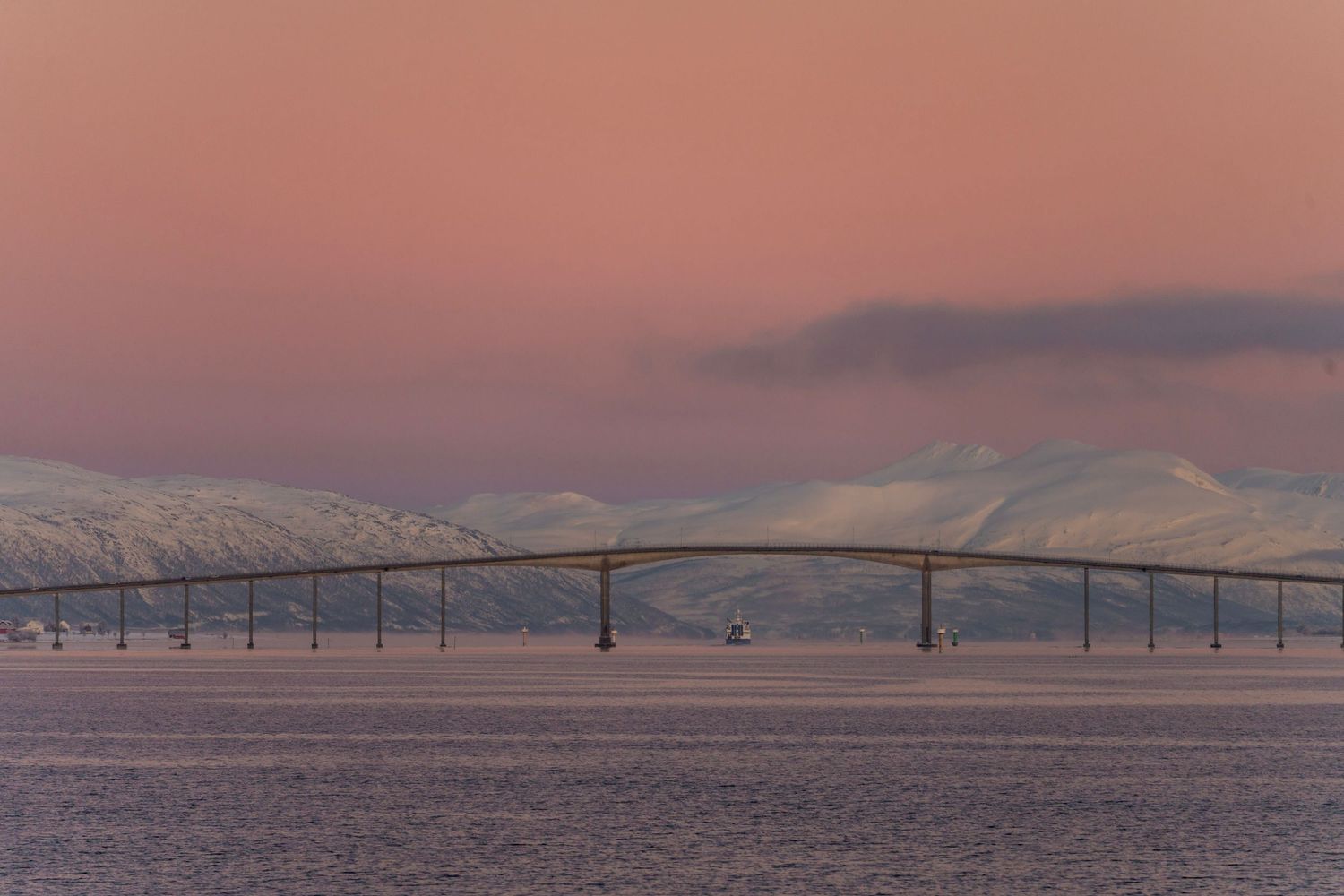 Arctic sunset over a fjord.