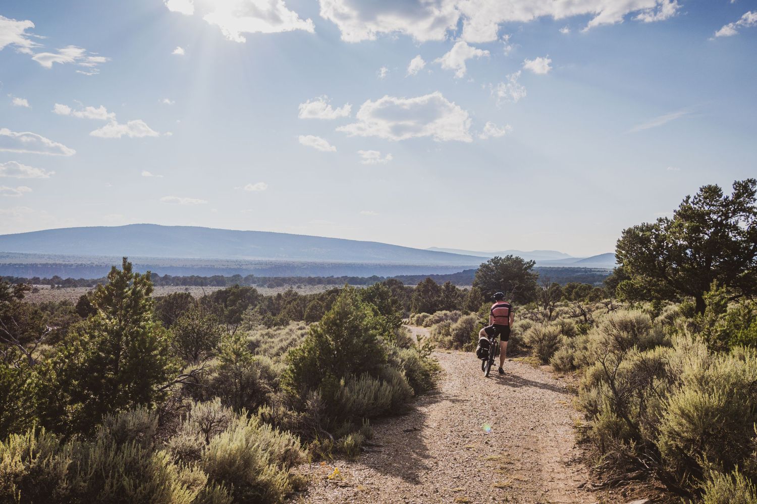 A series of panoramic desert landscapes with sagebrush and distant mountains under a cloudy blue sky.