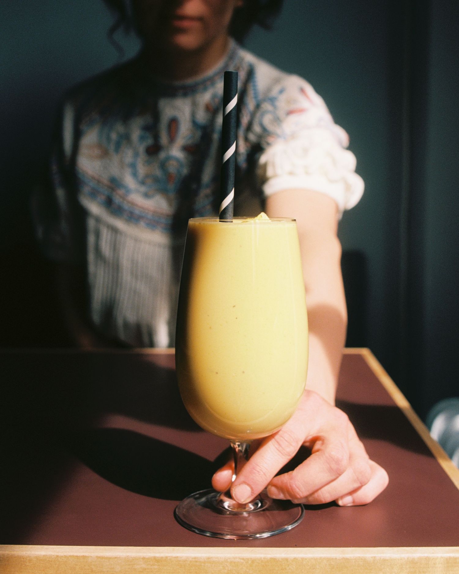 Milkshake in a restaurant commercial food photography shot on film analogue Stockholm