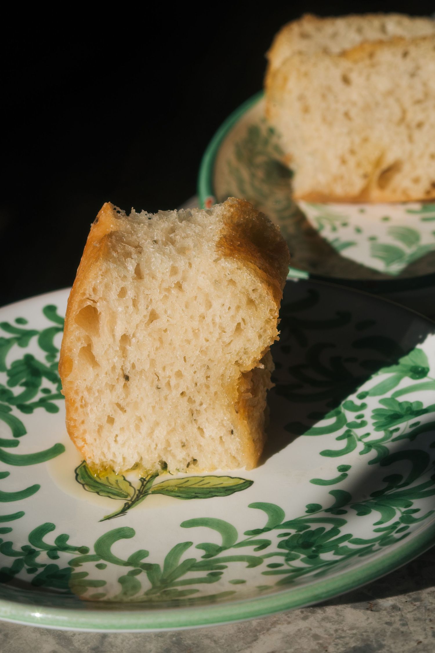 Homemade Italian bread on a plate in a restaurant in Stockholm