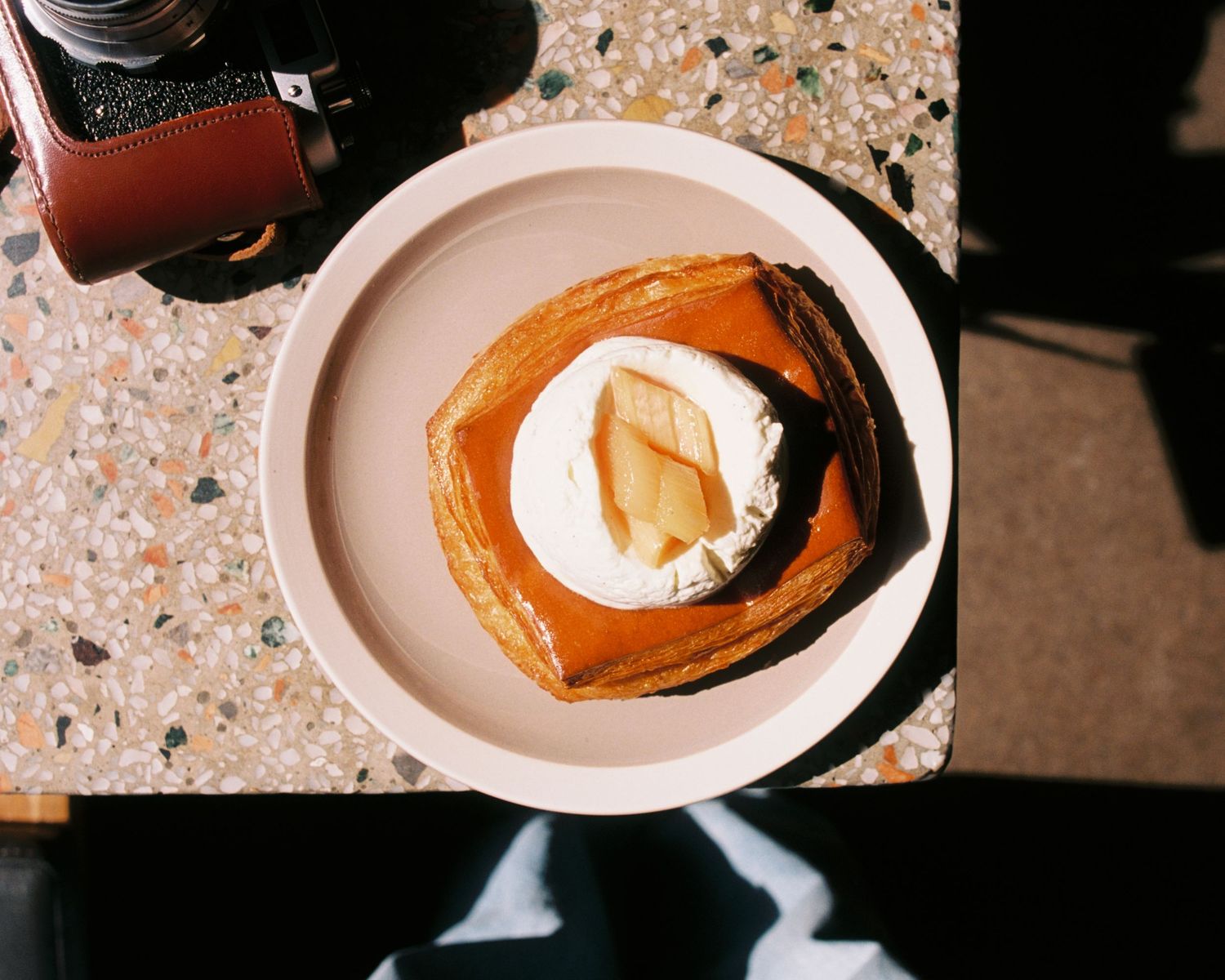 rhubarb danish pastry in a cafe in Stockholm commercial film analogue photography studio Stockholm storyteller