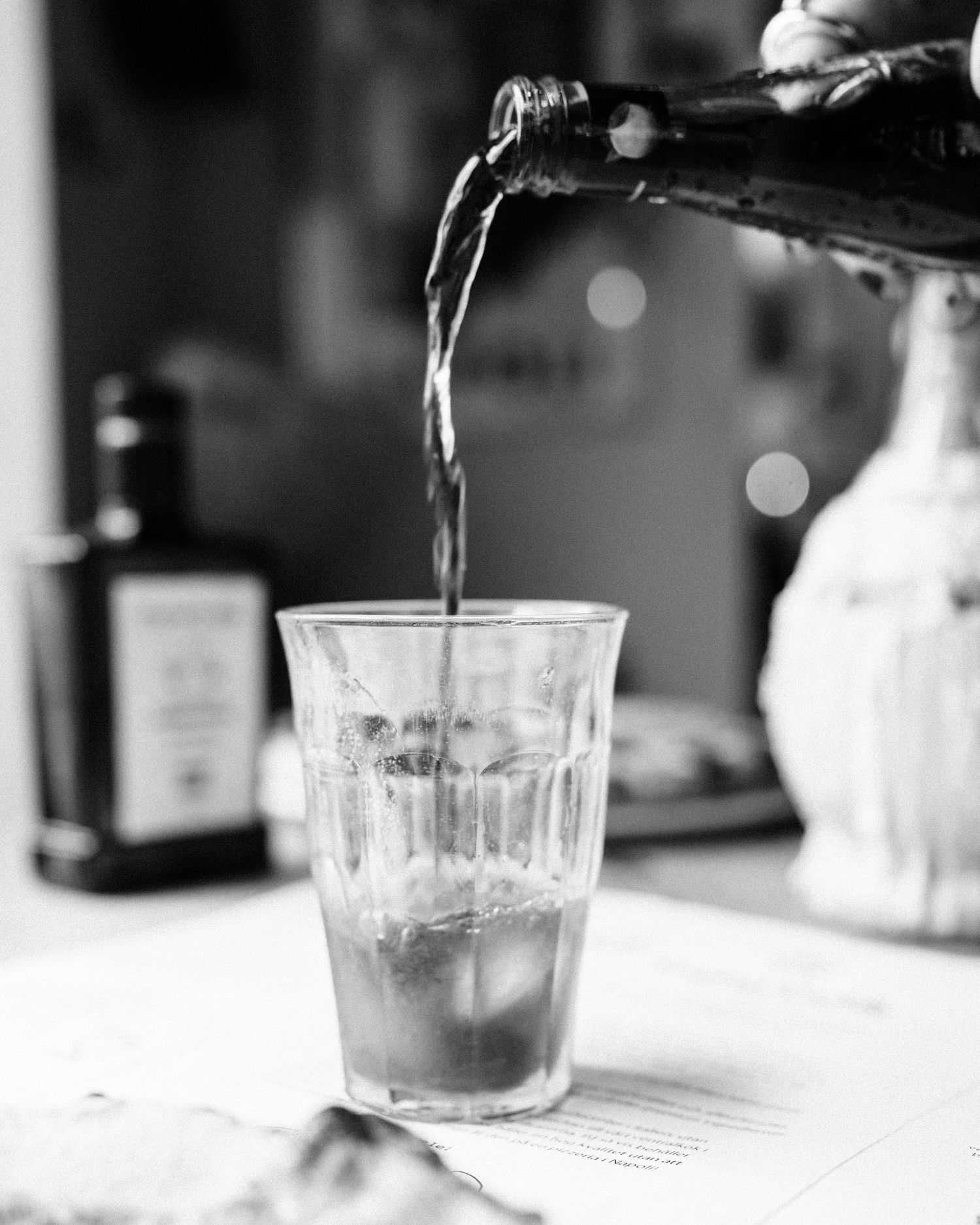 drink being poured in a Italian restaurant in Stockholm