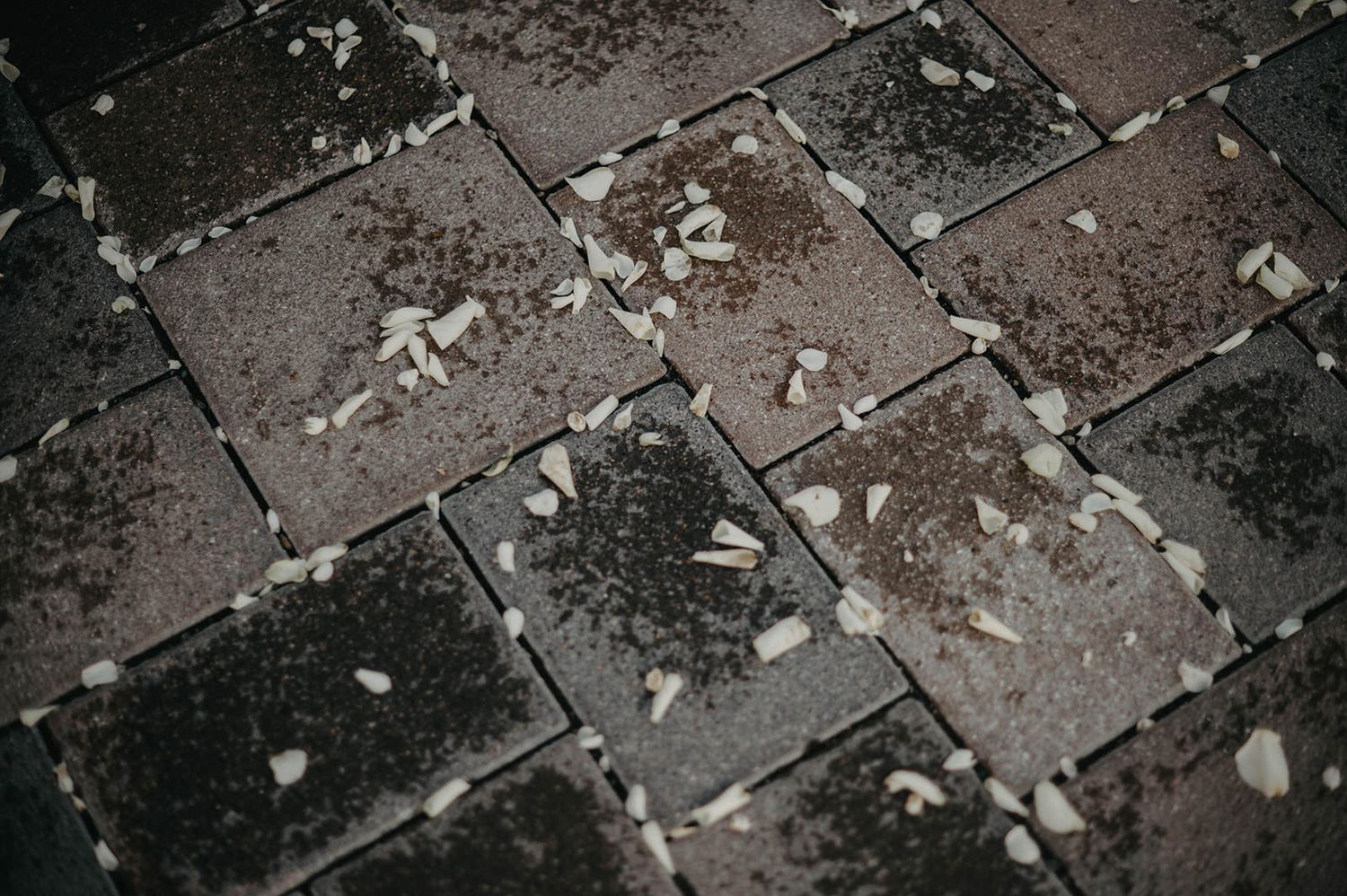 Aerial view of a crumbling concrete floor with debris scattered across the surface.