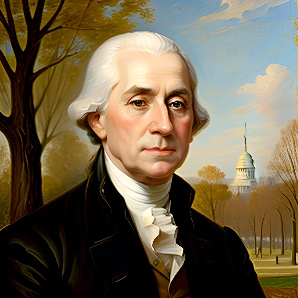 Celebrate USA 250 Years 1776-2026 with the first President Portrait in glowing photo-realistic pose, a modern artistic expression.